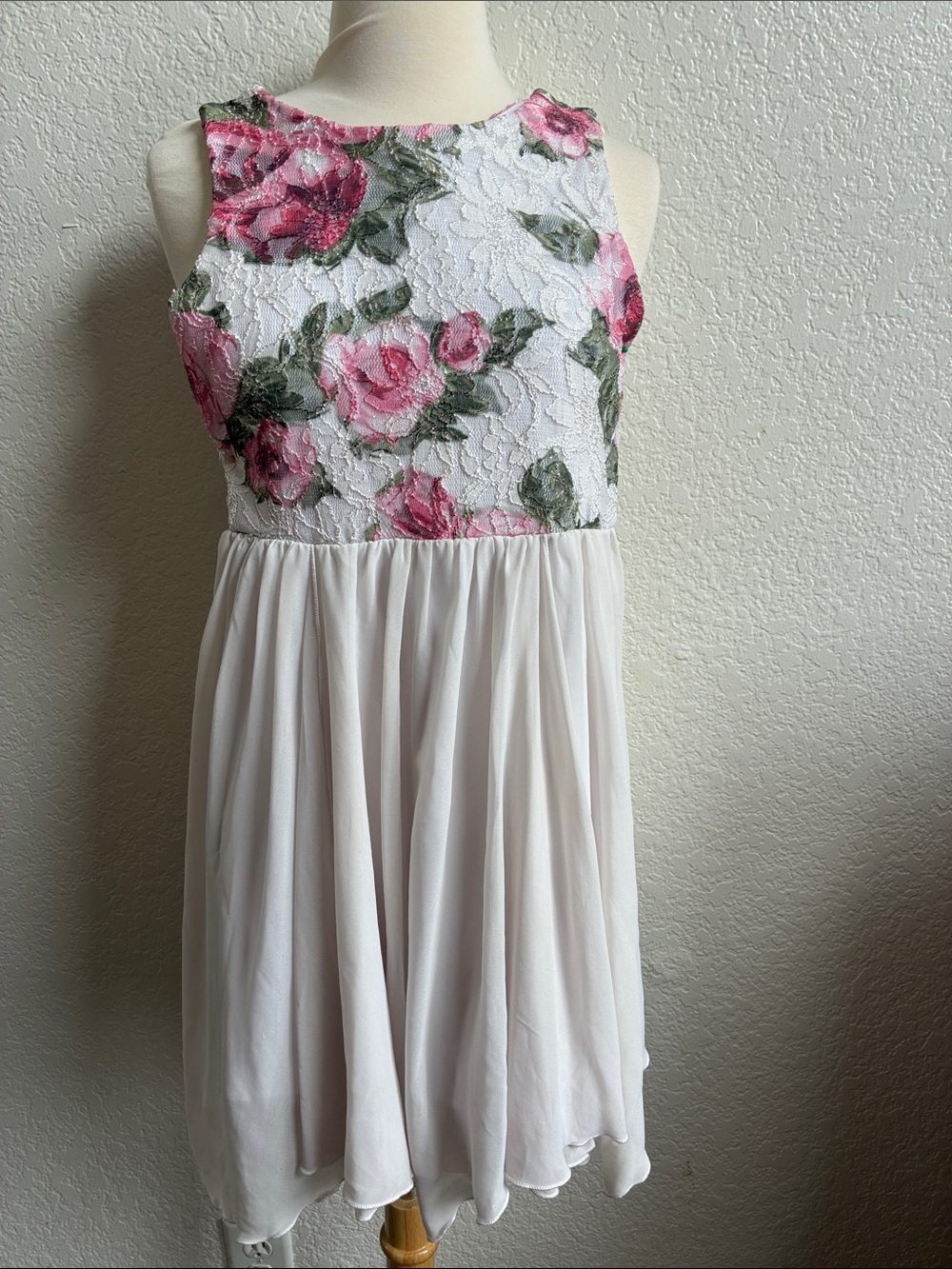 Girls White Floral Lace Bodice Party Dress